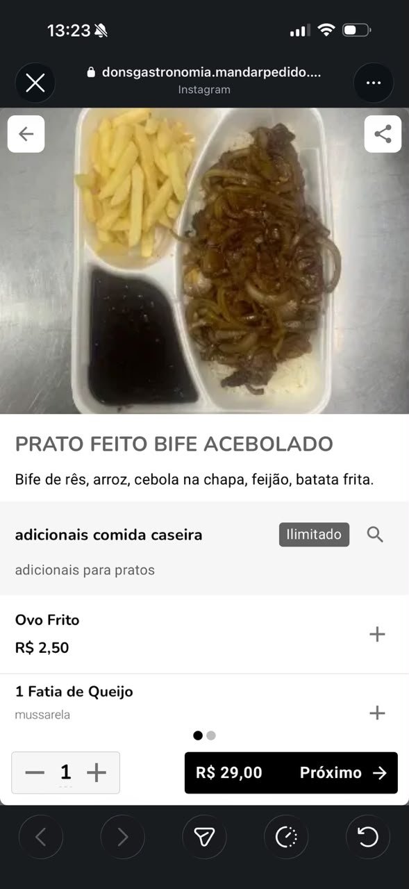 Foto antiga do prato no cardápio digital
